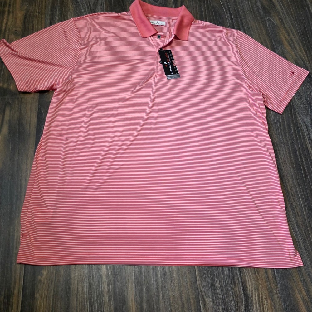 Grand Slam Performance Mens XXL Sun Kissed Coral Striped Golf Polo GNWT